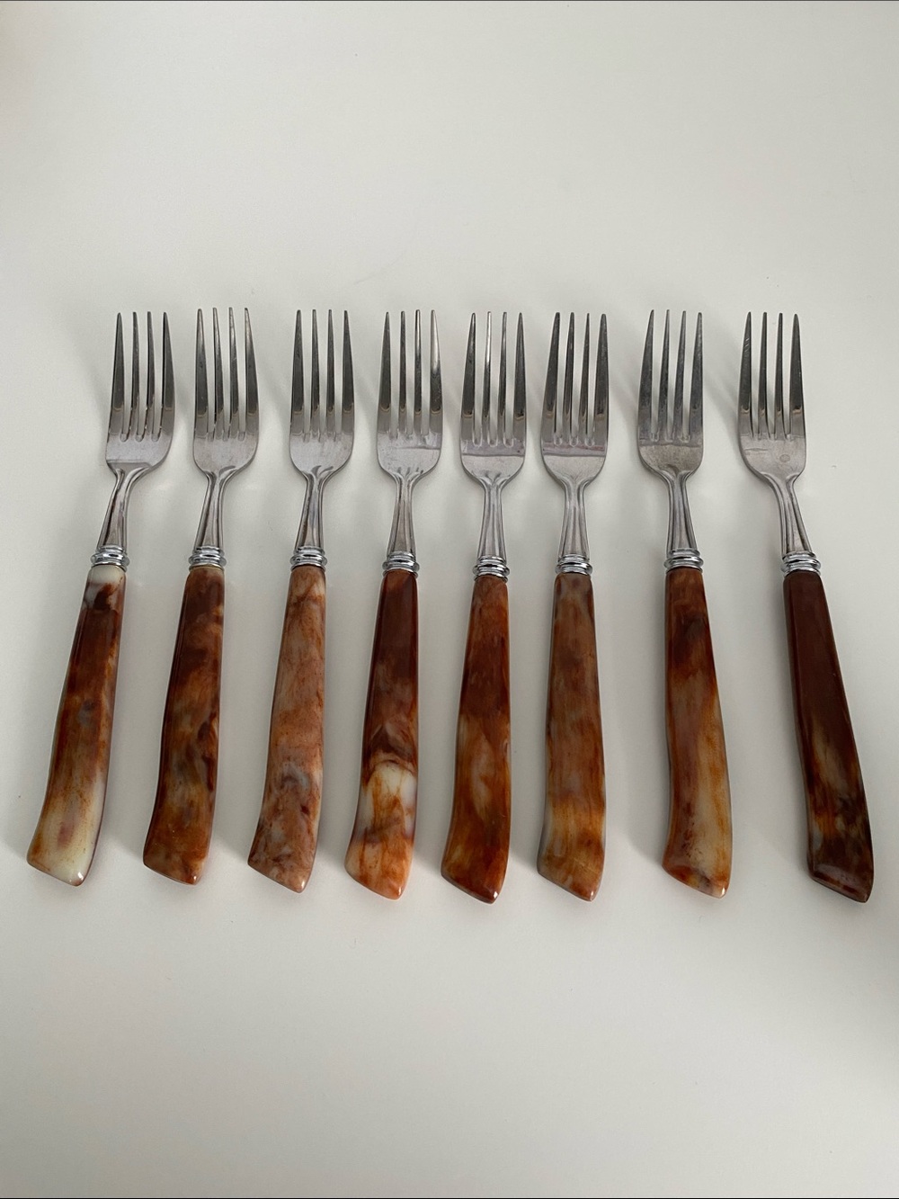 Vintage Brown Swirl Handle Forks - Set of 8
